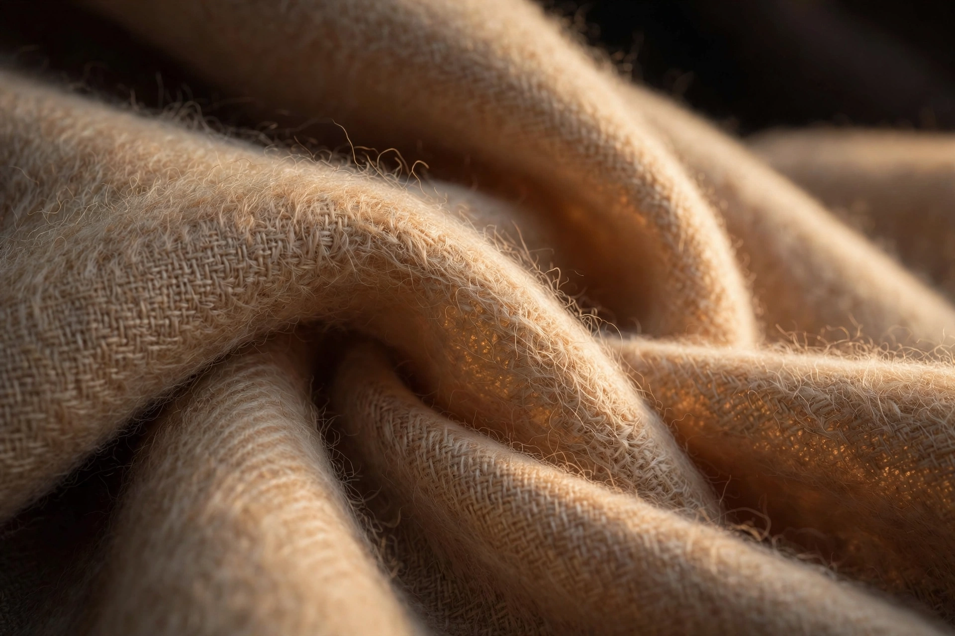 Macro texture of camel wool and cashmere fabric